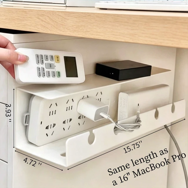 Alt view image 2 of 7 - Ovanmexis Under Desk Cable Management Tray, White, Adhesive Mount, 2-Pack | Rust-free ABS cable tray, 10 adhesive ties, no-drill mount holds 15 lbs, desk-safe non-conductive cord hider
