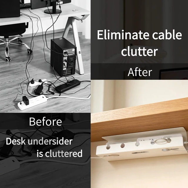 Alt view image 5 of 7 - Ovanmexis Under Desk Cable Management Tray, White, Adhesive Mount, 2-Pack | Rust-free ABS cable tray, 10 adhesive ties, no-drill mount holds 15 lbs, desk-safe non-conductive cord hider