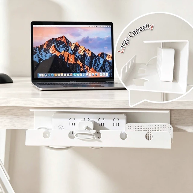 Alt view image 7 of 7 - Ovanmexis Under Desk Cable Management Tray, White, Adhesive Mount, 2-Pack | Rust-free ABS cable tray, 10 adhesive ties, no-drill mount holds 15 lbs, desk-safe non-conductive cord hider