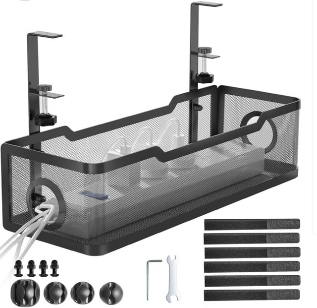 Main image of CableNest Under Desk Cable Management Tray with Clamp No Drill Wire Organizer for Office & Home, Cord Management Box No Damage to Desk