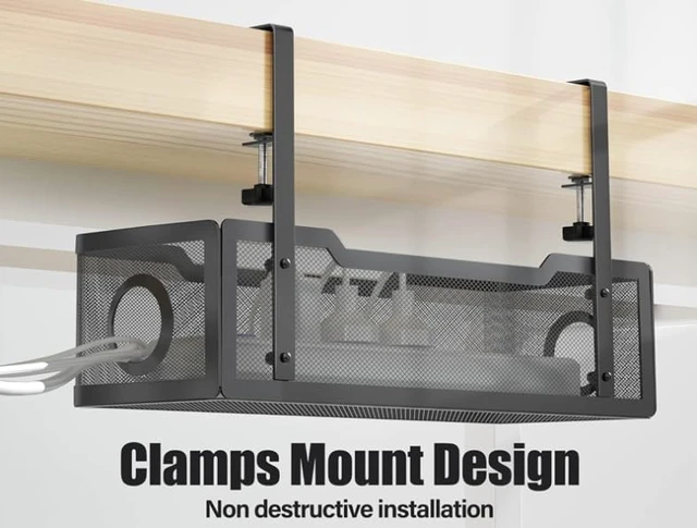 Alt view image 2 of 4 - CableNest Under Desk Cable Management Tray with Clamp No Drill Wire Organizer for Office & Home, Cord Management Box No Damage to Desk