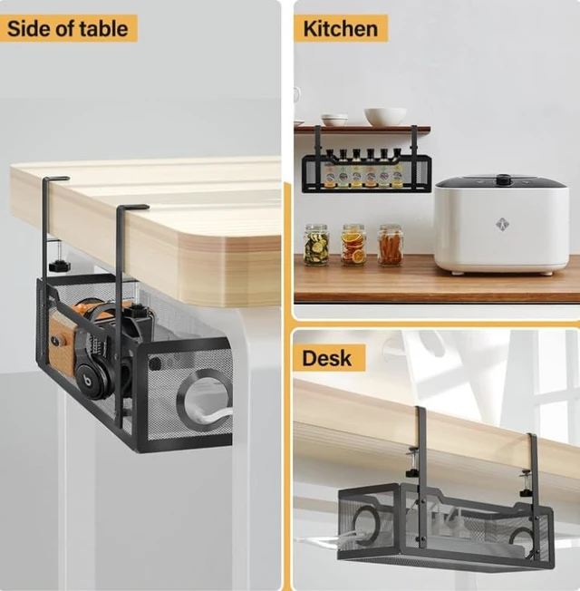 Alt view image 4 of 4 - CableNest Under Desk Cable Management Tray with Clamp No Drill Wire Organizer for Office & Home, Cord Management Box No Damage to Desk