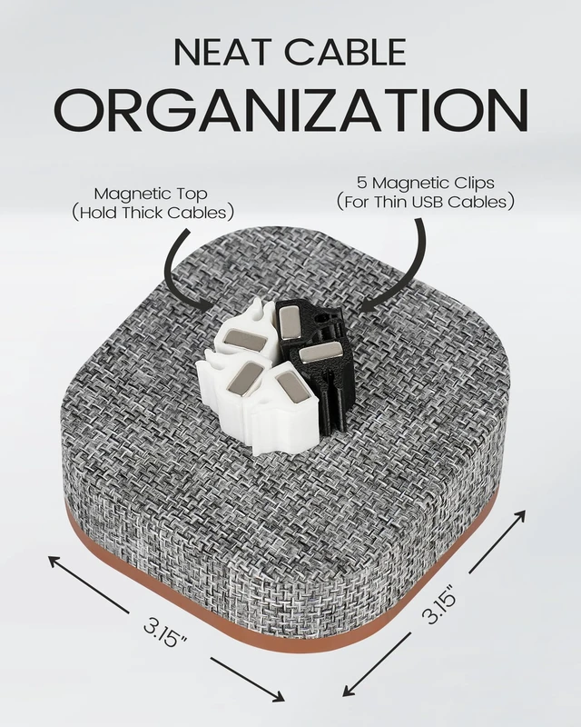 Alt view image 2 of 6 - Brolena Magnetic Cord Holder, 5 Cable Clips, Desk & Nightstand Organizer | 2-In-1 Cable Management, Holds Up to 5 Cables, Anti-slip Base, Charging Accessory for Home, Office & Gift Giving