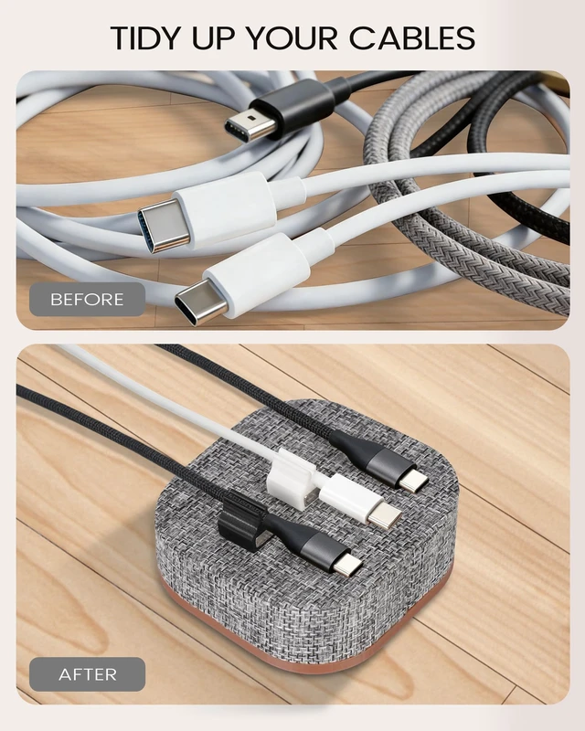Alt view image 4 of 6 - Brolena Magnetic Cord Holder, 5 Cable Clips, Desk & Nightstand Organizer | 2-In-1 Cable Management, Holds Up to 5 Cables, Anti-slip Base, Charging Accessory for Home, Office & Gift Giving