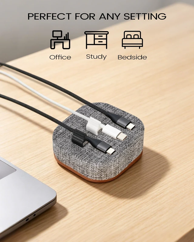 Alt view image 5 of 6 - Brolena Magnetic Cord Holder, 5 Cable Clips, Desk & Nightstand Organizer | 2-In-1 Cable Management, Holds Up to 5 Cables, Anti-slip Base, Charging Accessory for Home, Office & Gift Giving