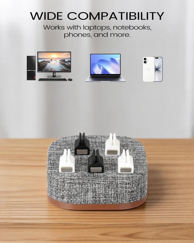 Alt view image 6 of 6 - Brolena Magnetic Cord Holder, 5 Cable Clips, Desk & Nightstand Organizer | 2-In-1 Cable Management, Holds Up to 5 Cables, Anti-slip Base, Charging Accessory for Home, Office & Gift Giving