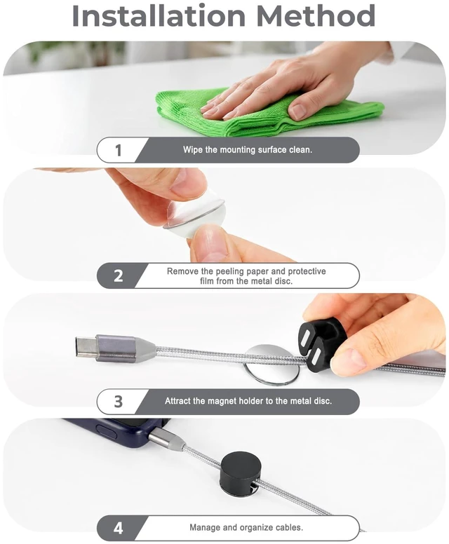 Alt view image 7 of 7 - Maveek Magnetic Cord Organizer, 8 Pcs Cable Holders for Large Cords, Black | Organize USB Wires, Laptop Chargers, Dashcam, Car Phone Lines, Kitchen Appliance Plugs, Home & Workspace Wire Organizers