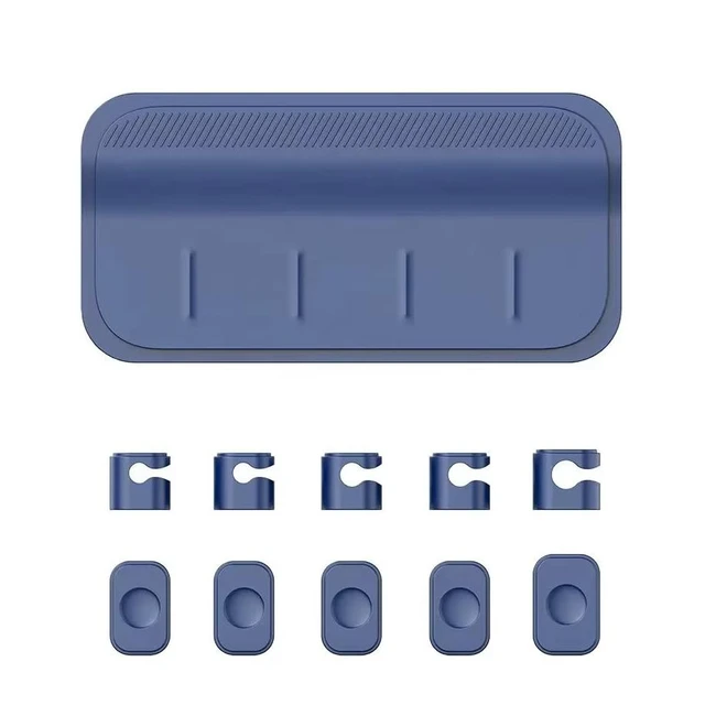 Main image of Magnetic Cable Organizer (Minimalist) | Premium Silicone Desktop Cord Management Set | Versatile Magnetic Clips for Home, Office & Workspace | Strong Adhesion, Tidy Desk Solution (Blue)