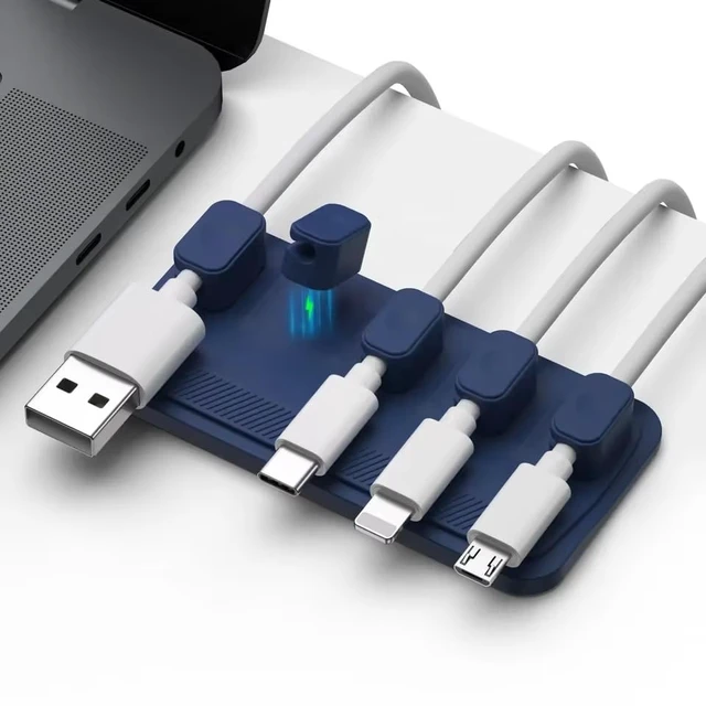 Alt view image 2 of 7 - Magnetic Cable Organizer (Minimalist) | Premium Silicone Desktop Cord Management Set | Versatile Magnetic Clips for Home, Office & Workspace | Strong Adhesion, Tidy Desk Solution (Blue)