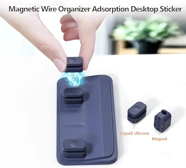 Alt view image 4 of 7 - Magnetic Cable Organizer (Minimalist) | Premium Silicone Desktop Cord Management Set | Versatile Magnetic Clips for Home, Office & Workspace | Strong Adhesion, Tidy Desk Solution (Blue)