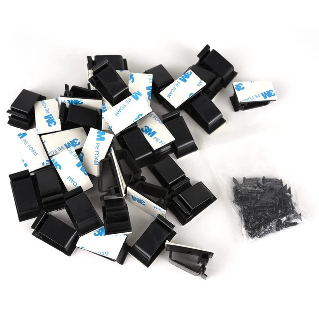 Alt view image 3 of 7 - Cable Clips Black with 3M Adhesive, Multipurpose Small Wire Clamps for Cable Management and Cable Runs - 50 Pack Black Bundled with 10 Reusable Cable Ties, Screws Included for Permanent Mounting