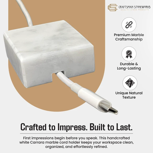 Alt view image 2 of 7 - Craftsman Stoneworks Cord Organizer Polished Marble Cable Tidy, Single | Handmade polished marble cord holder for nightstands and desks. Fits most USB and phone charging cables. Non-slip.
