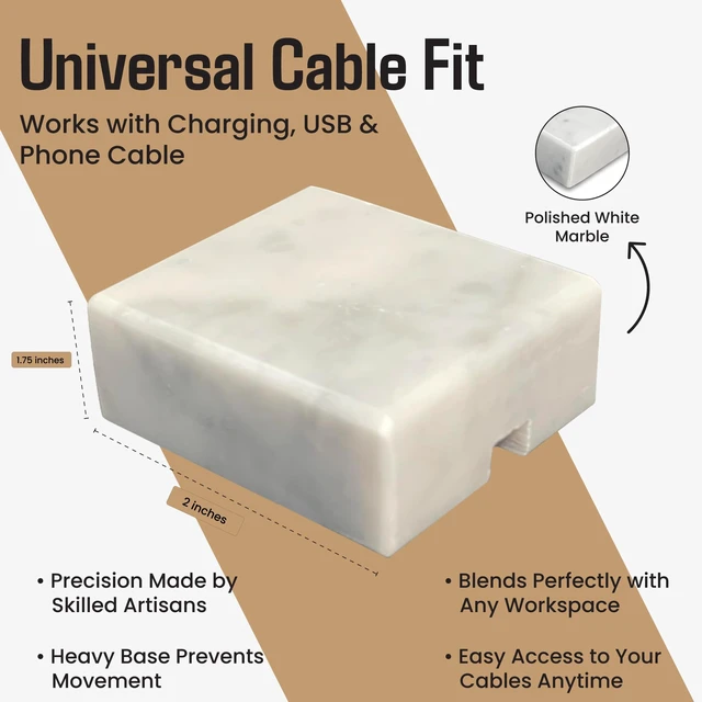 Alt view image 4 of 7 - Craftsman Stoneworks Cord Organizer Polished Marble Cable Tidy, Single | Handmade polished marble cord holder for nightstands and desks. Fits most USB and phone charging cables. Non-slip.