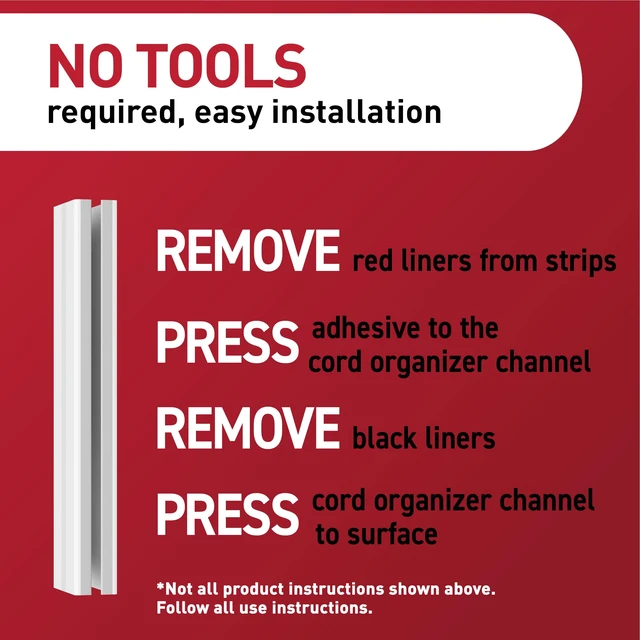 Alt view image 7 of 7 - Command Cord Organizer Channel, 1 Channel, 8 Large Strips | Command Cable Management For Under Desk Or Wall Mounting, Keeps Electronic Cords Organized And Out Of Sight