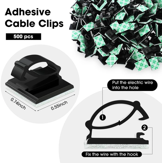 Alt view image 2 of 6 - EBOOT 500 Pieces Adhesive Cable Clips Wire Clips Cable Wire Management Wire Cable Holder Clamps Cable Tie Holder for Car, Office and Home
