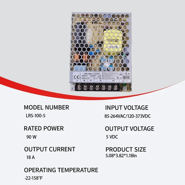 Alt view image 2 of 7 - LRS-100-5 5V 20A 100W Single Output Power Supply - High Efficiency, 5G Vibration Resistance, Wide Input Voltage for Industrial Automation