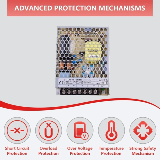 Alt view image 5 of 7 - LRS-100-5 5V 20A 100W Single Output Power Supply - High Efficiency, 5G Vibration Resistance, Wide Input Voltage for Industrial Automation