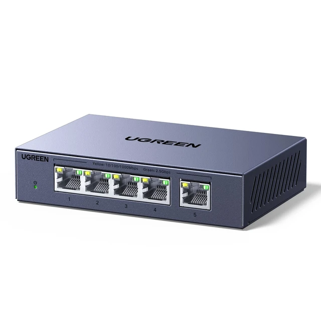 Main image of UGREEN 2.5Gb Switch, 5-Port Ethernet Switch, 5 x 2.5Gb Uplink, Metal Case | Plug & Play Unmanaged Ethernet Splitter, Desktop/Wall Mount Network Hub, Fanless Quiet with LED, for NAS, PC, Game Console