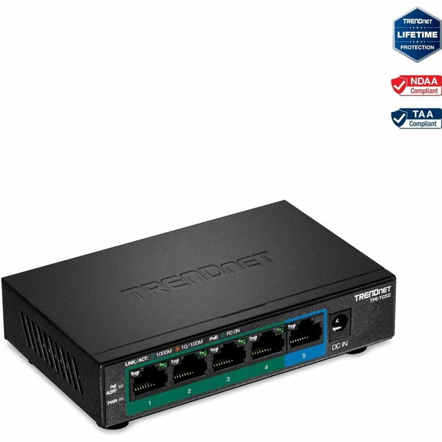 Alt view image 5 of 5 - TRENDnet 5-Port Gigabit PoE+ Switch,TPE-TG52,Lifetime Protection | 32W PoE Power Budget, 10Gbps Switching Capacity, IEEE 802.1p QoS, DSCP Pass-Through Support, Fanless, Wall Mountable