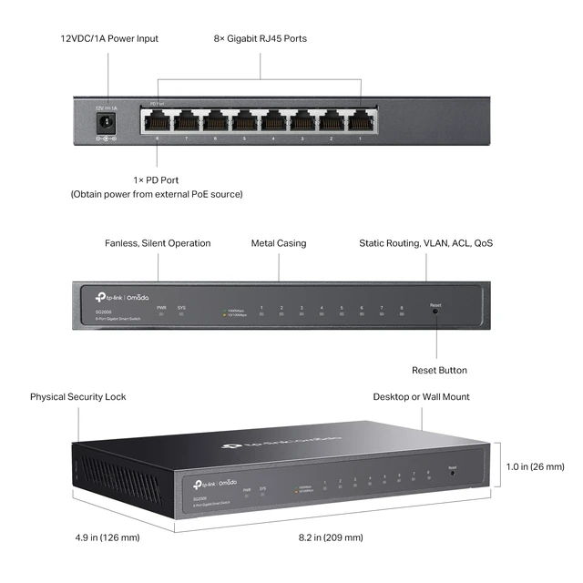 Alt view image 3 of 3 - Omada TL-SG2008 V3, 8 Port Gigabit Smart Managed Switch | Omada SDN Integrated, IPv6, Static Routing, L2/L3/L4 QoS, IGMP & Link Aggregation, 5 yr Warranty