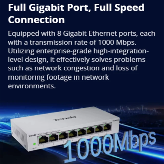Alt view image 2 of 7 - 8 Port Gigabit Ethernet Switch, Unmanaged Network Switch Plug & Play | Shielded Ports with LED, Fanless Silent, Metal Case, Traffic Optimization, IGMP Snooping & QoS, Desktop/Wall-Mount (TEG1008M)