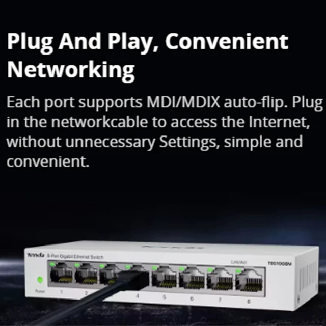 Alt view image 3 of 7 - 8 Port Gigabit Ethernet Switch, Unmanaged Network Switch Plug & Play | Shielded Ports with LED, Fanless Silent, Metal Case, Traffic Optimization, IGMP Snooping & QoS, Desktop/Wall-Mount (TEG1008M)