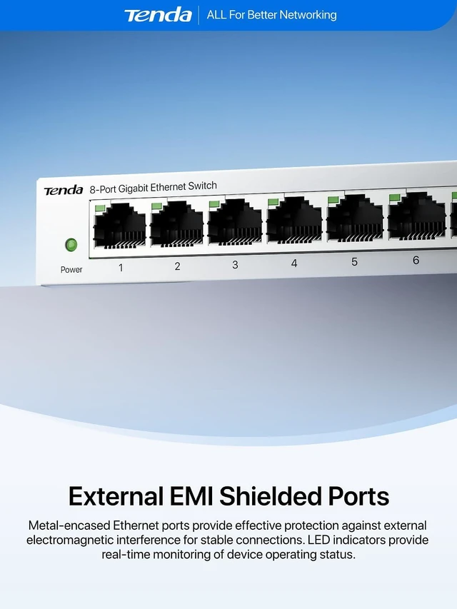 Alt view image 6 of 7 - 8 Port Gigabit Ethernet Switch, Unmanaged Network Switch Plug & Play | Shielded Ports with LED, Fanless Silent, Metal Case, Traffic Optimization, IGMP Snooping & QoS, Desktop/Wall-Mount (TEG1008M)