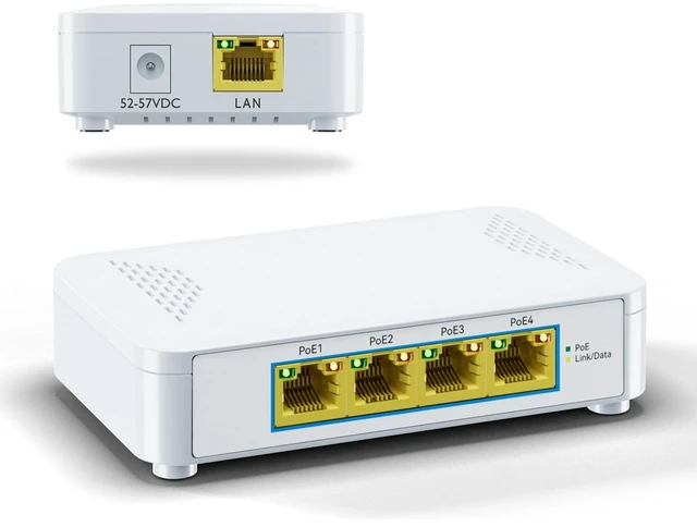 Main image of 5 Port Gigabit PoE Switch - 4 PoE+ Ports, 60W Total, Plug and Play, Small Desktop Switch for Camera/Access Point/IP Phones