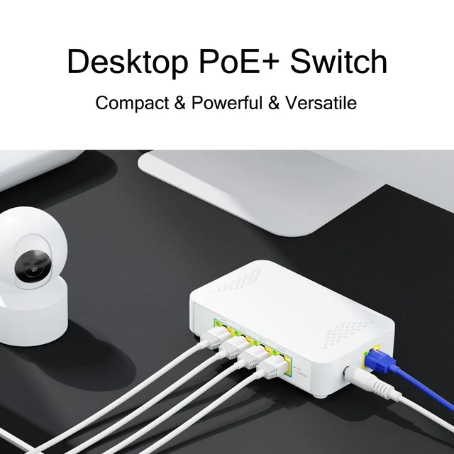 Alt view image 4 of 5 - 5 Port Gigabit PoE Switch - 4 PoE+ Ports, 60W Total, Plug and Play, Small Desktop Switch for Camera/Access Point/IP Phones