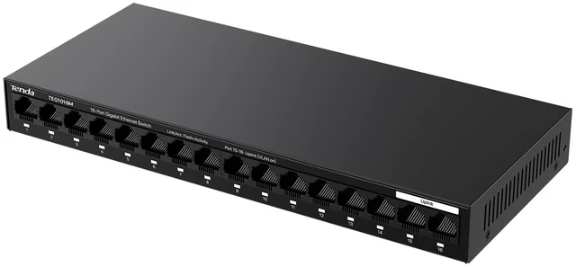 Main image of Tenda 16 Port Gigabit Switch, Unmanaged Ethernet Switch | Metal Case Network Switch for Office & Business, Plug & Play, Fanless Silent, Traffic Optimization (TEG1016M)