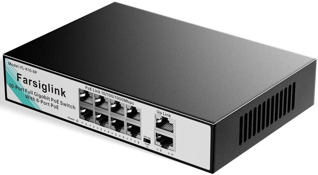 Main image of 8 Port PoE Switch Gigabit, 8× 1000Mbps PoE+ Port@120W, 2× Gigabit Uplink | IEEE802.3af/at, Plug & Play Unmanaged Ethernet Switch with VLAN/Extend Mode, AI Watchdog, Fanless Metal Housing