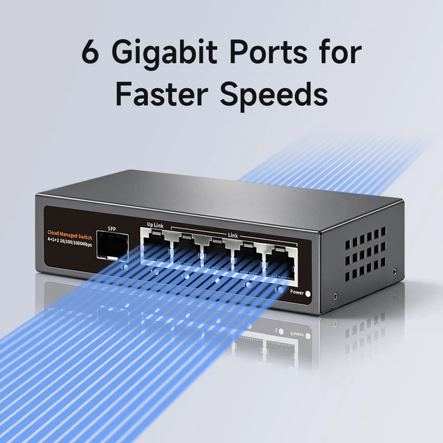 Alt view image 2 of 7 - 6 Ports Full Gigabit Smart Managed Ethernet Switch , Web or App Managed Ethernet Splitter, VLAN/QoS/IGMP/LAG/TELNET/CLI Supported, Home Office Network Hub, Desktop or Wall Mount Fanless