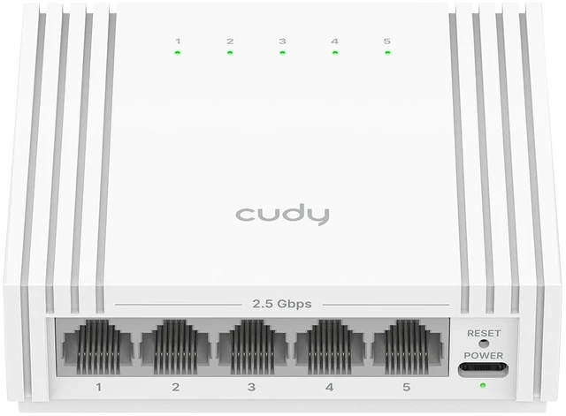 Main image of Cudy 5 Port 2.5G Easy Smart Switch, USB-C Powered, Compact, HS105U | 5x 2.5GbE, Type-C powered, 25 Gbps capacity, web-config managed, port isolation, QoS, LAG, ultra-slim plastic, travel ready