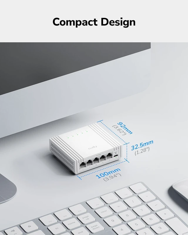 Alt view image 4 of 7 - Cudy 5 Port 2.5G Easy Smart Switch, USB-C Powered, Compact, HS105U | 5x 2.5GbE, Type-C powered, 25 Gbps capacity, web-config managed, port isolation, QoS, LAG, ultra-slim plastic, travel ready