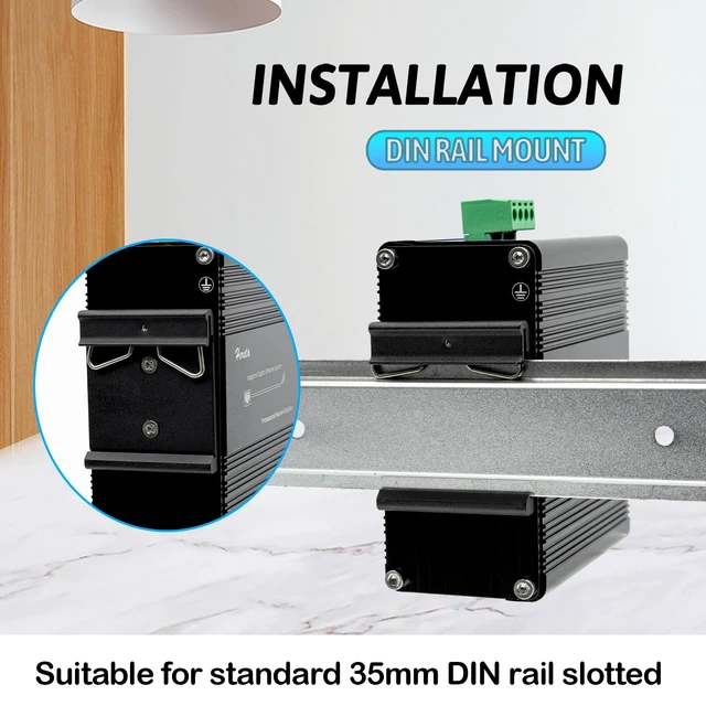 Alt view image 7 of 7 - 10 Port Gigabit Ethernet Unmanaged Switch, Industrial Network Switch with 10 x RJ45 Ports, 10/100/1000 Mbps, Plug & Play, Metal Case, Supports 12-48V DC Input