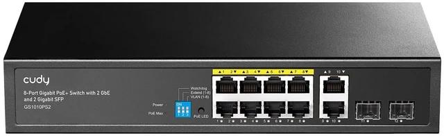 Main image of Cudy 12 Port Gigabit Smart Switch, 120W PoE, 2 SFP, GS1010PS2 | 8x 802.3af/at, 2x GbE, 2x fiber, 20 Gbps capacity, port isolation/250m mode, SPCC body, 256x170x44mm, silent design