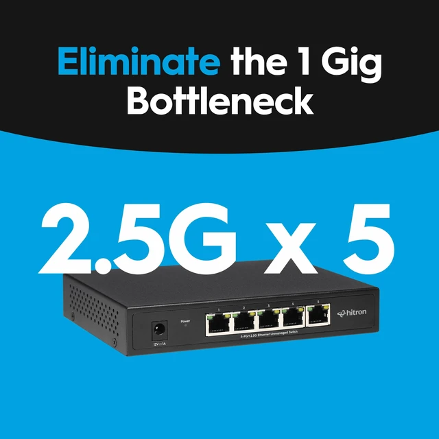 Alt view image 4 of 7 - Hitron 5-Port 2.5G Multi-Gig Ethernet Switch (APEX2005), Unmanaged, Fanless Metal Housing, Silent Operation, Ideal for WiFi 6, Gaming, Streaming & Home Office Networks