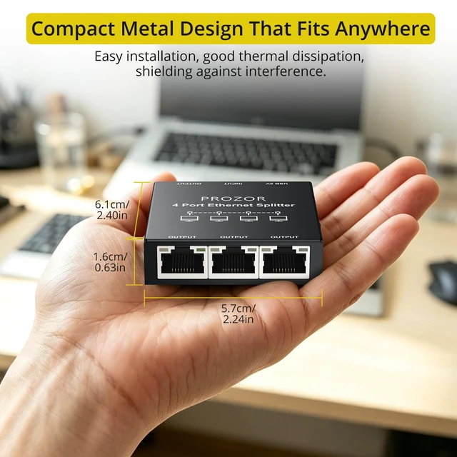 Alt view image 5 of 7 - PROZOR Gigabit Ethernet Splitter 1 to 4, USB Powered RJ45 Network Switch | Connect Four Wired Devices, Up to 1000 Mbps, 5 V USB C Power, Metal Housing, 1 m USB Power Cable and 0.5 m Ethernet Cable