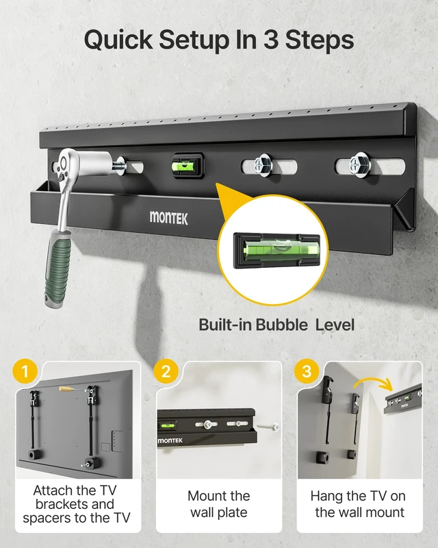 Alt view image 3 of 7 - No Stud TV Wall Mount for 23-65 Inch Flat & Curved TVs up to 132 lbs | No Drill & Low Profile Studless TV Mount, Max VESA 400×400mm, 4X Load Tested, Easy Install, for Drywall,Wood Studs,Concrete