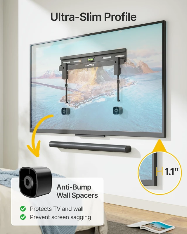 Alt view image 7 of 7 - No Stud TV Wall Mount for 23-65 Inch Flat & Curved TVs up to 132 lbs | No Drill & Low Profile Studless TV Mount, Max VESA 400×400mm, 4X Load Tested, Easy Install, for Drywall,Wood Studs,Concrete