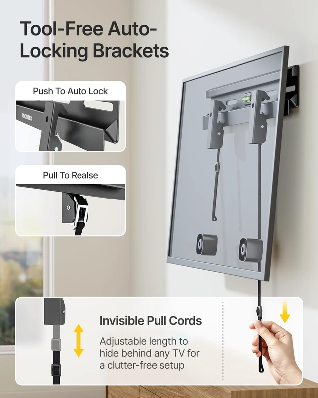 Alt view image 6 of 7 - No Stud TV Wall Mount for 23-65 Inch Flat & Curved TVs up to 132 lbs | No Drill & Low Profile Studless TV Mount, Max VESA 400×400mm, 4X Load Tested, Easy Install, for Drywall,Wood Studs,Concrete