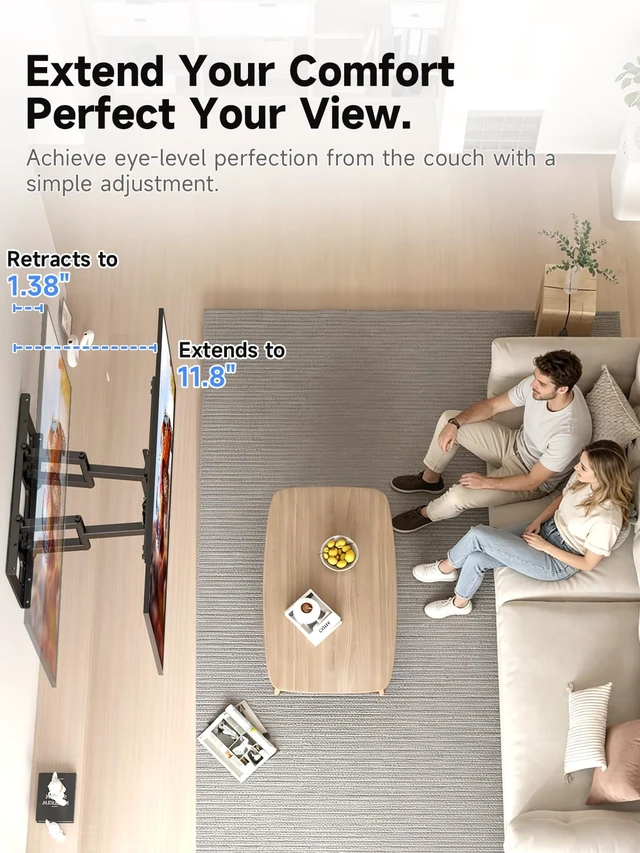 Alt view image 6 of 7 - Reinforced Ultra Slim TV Wall Mount 1.38" Low Profile for 43-92" TVs | Heavy Duty Full Motion TV Mount Wall Bracket with Dual Arms, Swivel, Tilt, Fits 16" Studs, Max VESA 600x400mm, Holds 150lbs