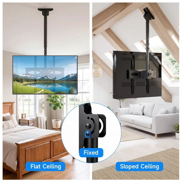 Alt view image 5 of 7 - Ceiling TV Mount for 32-70 inch TVs, Sloped Ceiling Mount TV Bracket | Swivel 360° Tilt 25° Level ±3°, Hanging TV Mount Holds 110 Lbs for Home Patio Gazebo, Height Adjustable, Max VESA 400x400mm