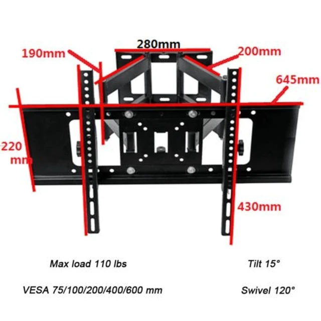 Alt view image 4 of 7 - Henxlco Dual Arm Articulating Full Motion Tilt TV Wall Mount Swivel Bracket for Most 32 37 40 42 46 47 50 52 55 65", Some up to 70" Flat Screen Panel Plasma LCD LED TV with VESA up to 600x 400mm