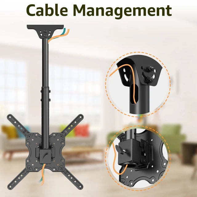 Alt view image 7 of 7 - ELIVED Ceiling TV Mount for 26-65" TVs, 360° Swivel Height Adjustable | Hanging TV Bracket for Flat Sloped Roof, Full Motion, Cable Management, Max VESA 400x400mm, Holds up to 99 lbs.