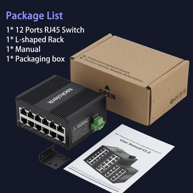 Alt view image 7 of 7 - Saokolenk 12-Port Industrial Gigabit Switch USB-C 5V9-56V DC Power Input | 10/100/1000 Mbps Unmanaged ,20Gbps,-40°F to 176°F,DIN Rail/Wall Mount,IP40 Aluminium Case, for IP Cameras, Office Buildings