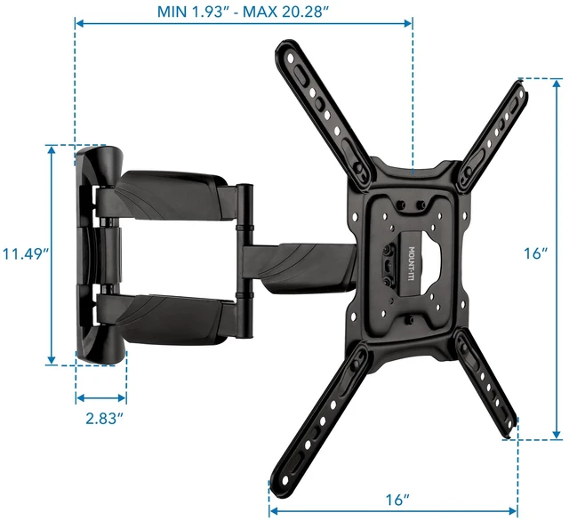 Alt view image 3 of 7 - Mount-It! UL Certified Full Motion TV Wall Mount for Most 32-55 Inch Flat Screen TVs, Articulating TV Bracket Max VESA 400x400, Holds up to 308 lbs, Swivel and Tilt Bracket for 32, 42, 55 inch