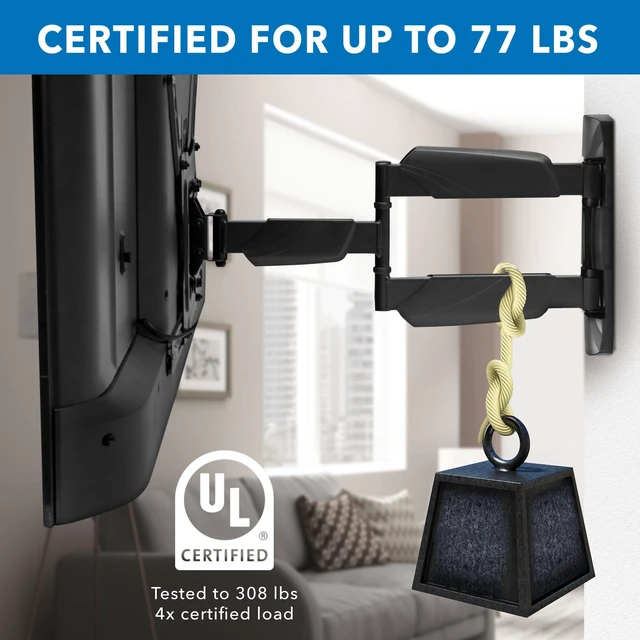 Alt view image 2 of 7 - Mount-It! UL Certified Full Motion TV Wall Mount for Most 32-55 Inch Flat Screen TVs, Articulating TV Bracket Max VESA 400x400, Holds up to 308 lbs, Swivel and Tilt Bracket for 32, 42, 55 inch