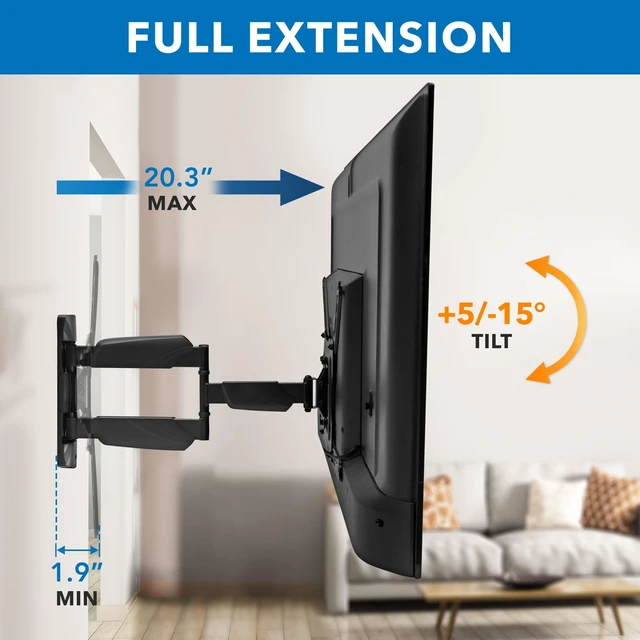 Alt view image 5 of 7 - Mount-It! UL Certified Full Motion TV Wall Mount for Most 32-55 Inch Flat Screen TVs, Articulating TV Bracket Max VESA 400x400, Holds up to 308 lbs, Swivel and Tilt Bracket for 32, 42, 55 inch