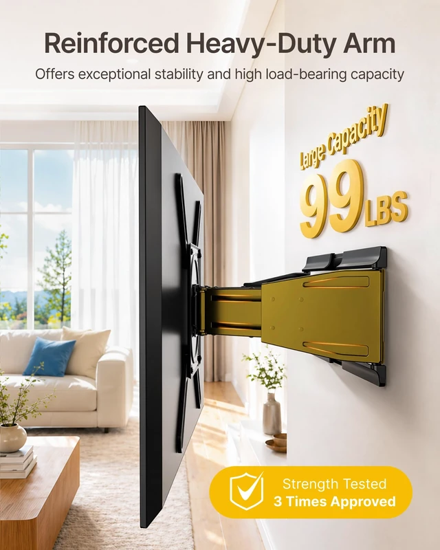Alt view image 4 of 7 - monTEK 1.3" Ultra Slim Full Motion TV Wall Mount for 23-75 Inch TVs | Low Profile Dual Arm Bracket, VESA 75x75-400x400mm, 99 lb Capacity, 16"/18" Studs, 4X Tested, Cable Management